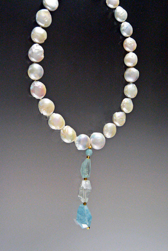 Aquamarine and Coin Pearl Necklace | Dog House Pearls